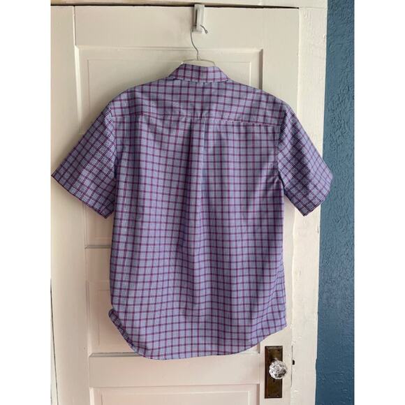 Jos. A. Bank Size Large Short Sleeve Button Front Red & Blue Plaid Shirt - Picture 4 of 4